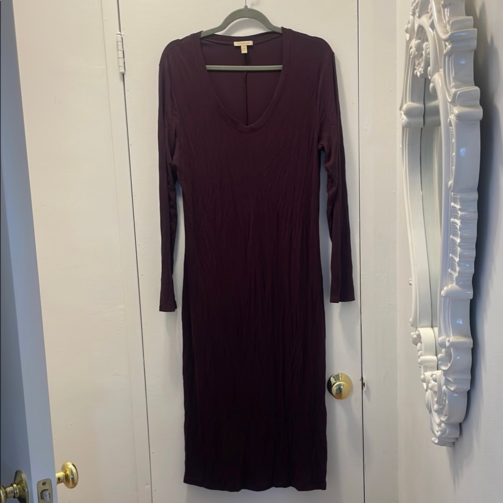 Bordeaux Ribbed body con Dress Long Sleeve